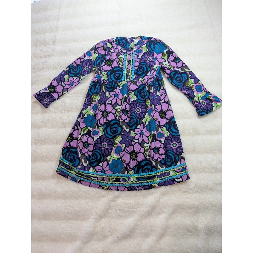 Hartstrings Girls Purple Blue Floral Corduroy Long Sleeve Dress Size 8 Groovy
